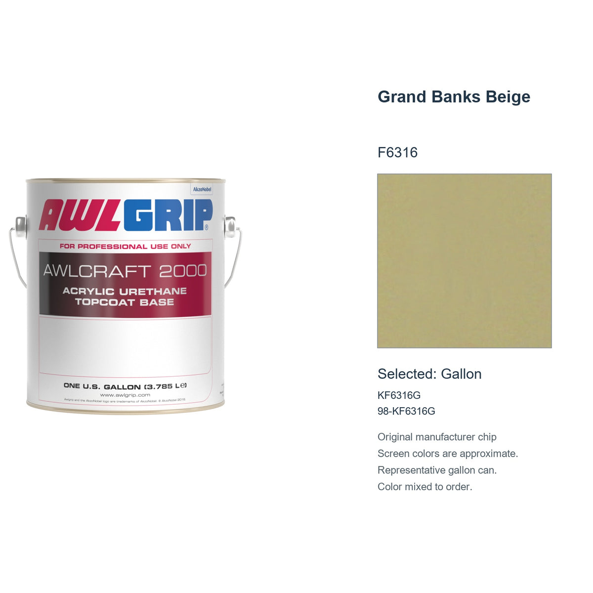 Awlgrip Awlcraft 2000 Grand Banks Beige F6316, selected Gallon, KF6316G: original manufacturer chip with representative gallon can