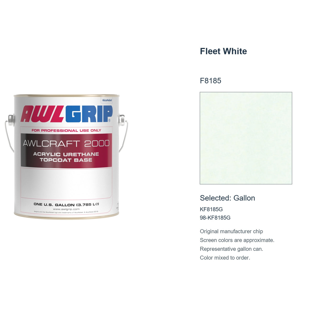Awlgrip Awlcraft 2000 Fleet White F8185, selected Gallon, KF8185G: original manufacturer chip with representative gallon can