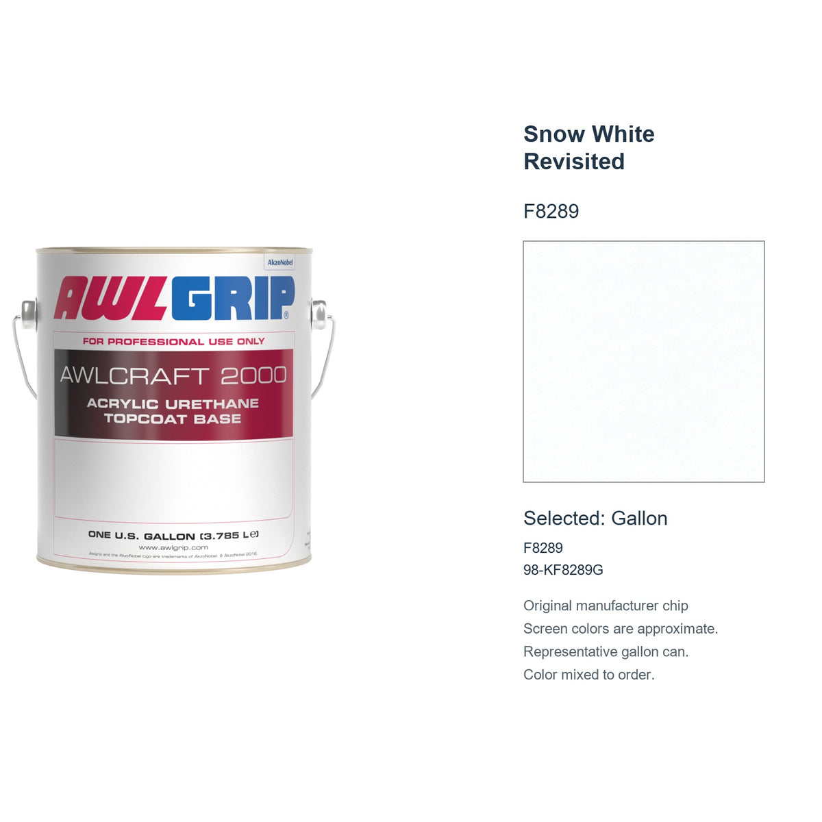 Awlgrip Awlcraft 2000 Snow White Revisited F8289, selected Gallon, F8289: original manufacturer chip with representative gallon can