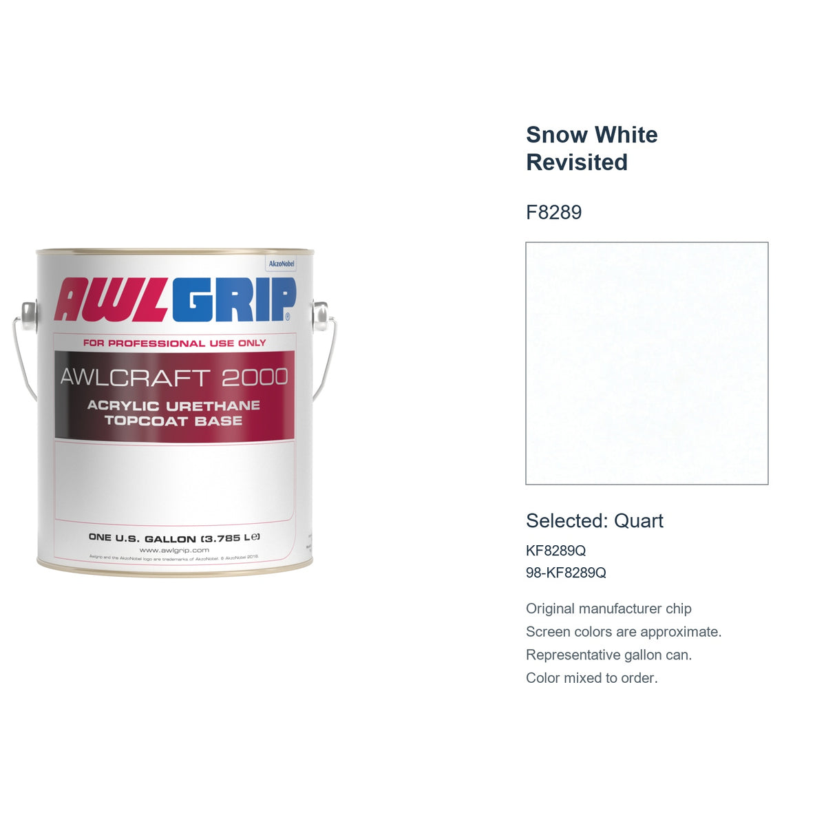 Awlgrip Awlcraft 2000 Snow White Revisited F8289, selected Quart, KF8289Q: original manufacturer chip with representative gallon can