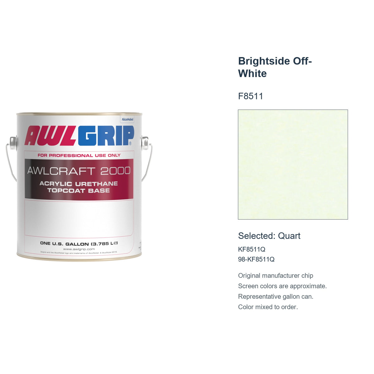 Awlgrip Awlcraft 2000 Brightside Off-White F8511, selected Quart, KF8511Q: original manufacturer chip with representative gallon can