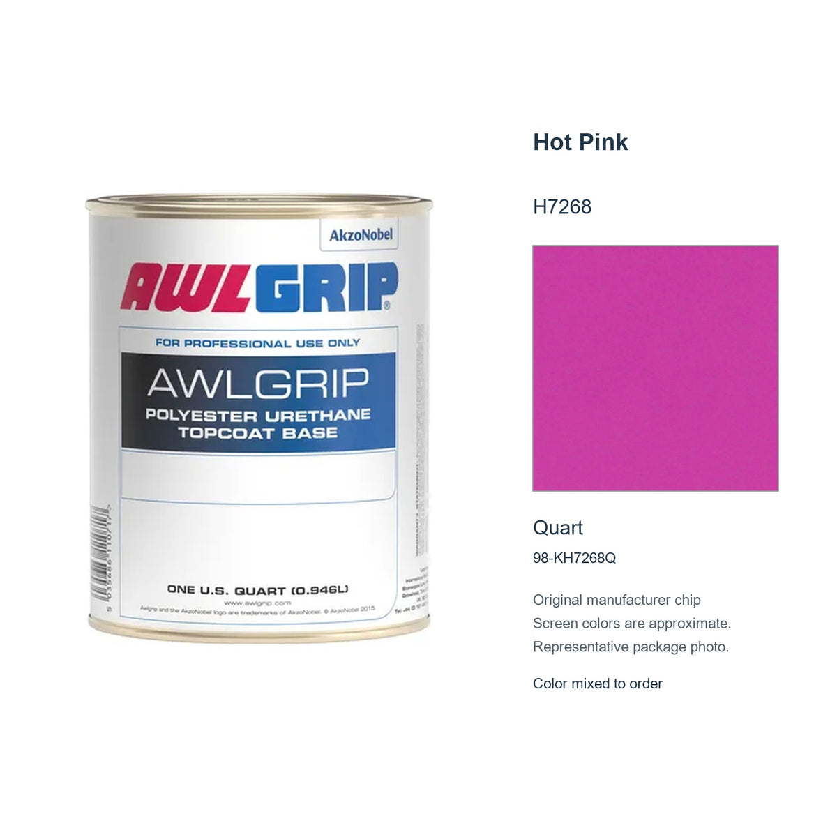 Awlgrip Hot Pink H7268, Quart, 98-KH7268Q: representative original can with exact manufacturer color card sample