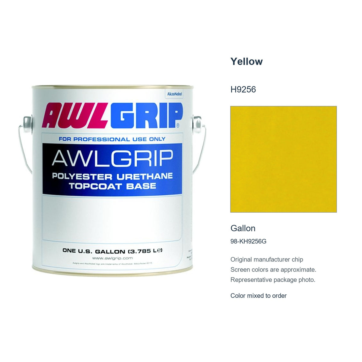 Awlgrip Yellow H9256, Gallon, 98-KH9256G: representative original can with exact manufacturer color card sample