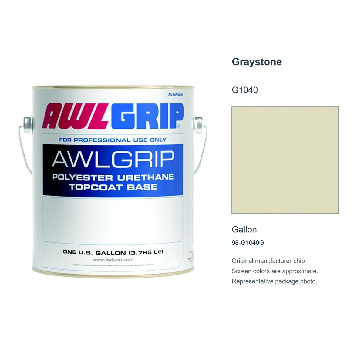 Awlgrip Graystone G1040, Gallon, 98-G1040G: representative original can with exact manufacturer color card sample