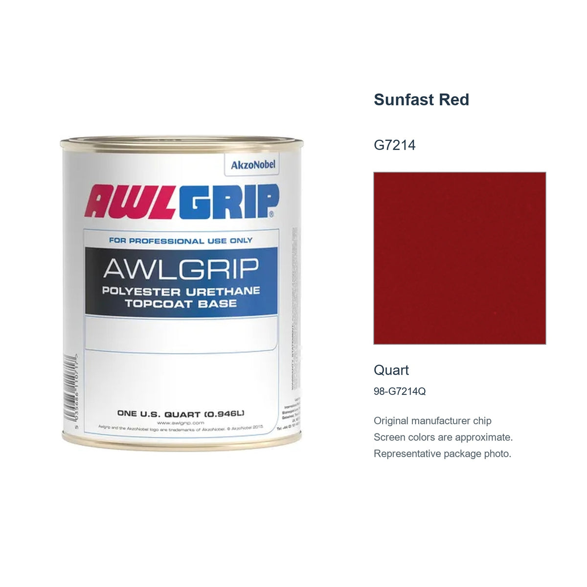 Awlgrip Sunfast Red G7214, Quart, 98-G7214Q: representative original can with exact manufacturer color card sample