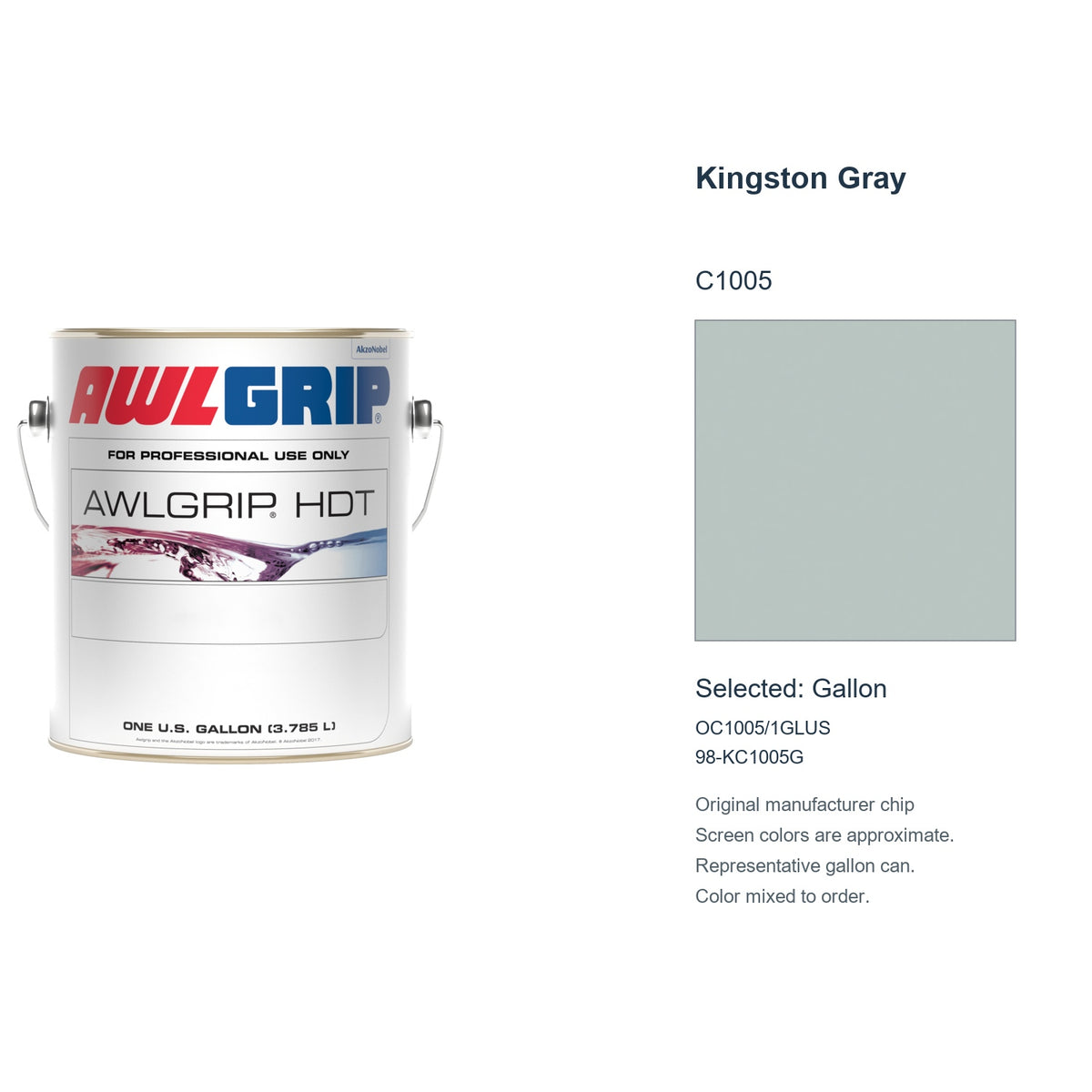 Awlgrip HDT Kingston Gray C1005, selected Gallon, OC1005/1GLUS: original manufacturer chip with representative gallon can