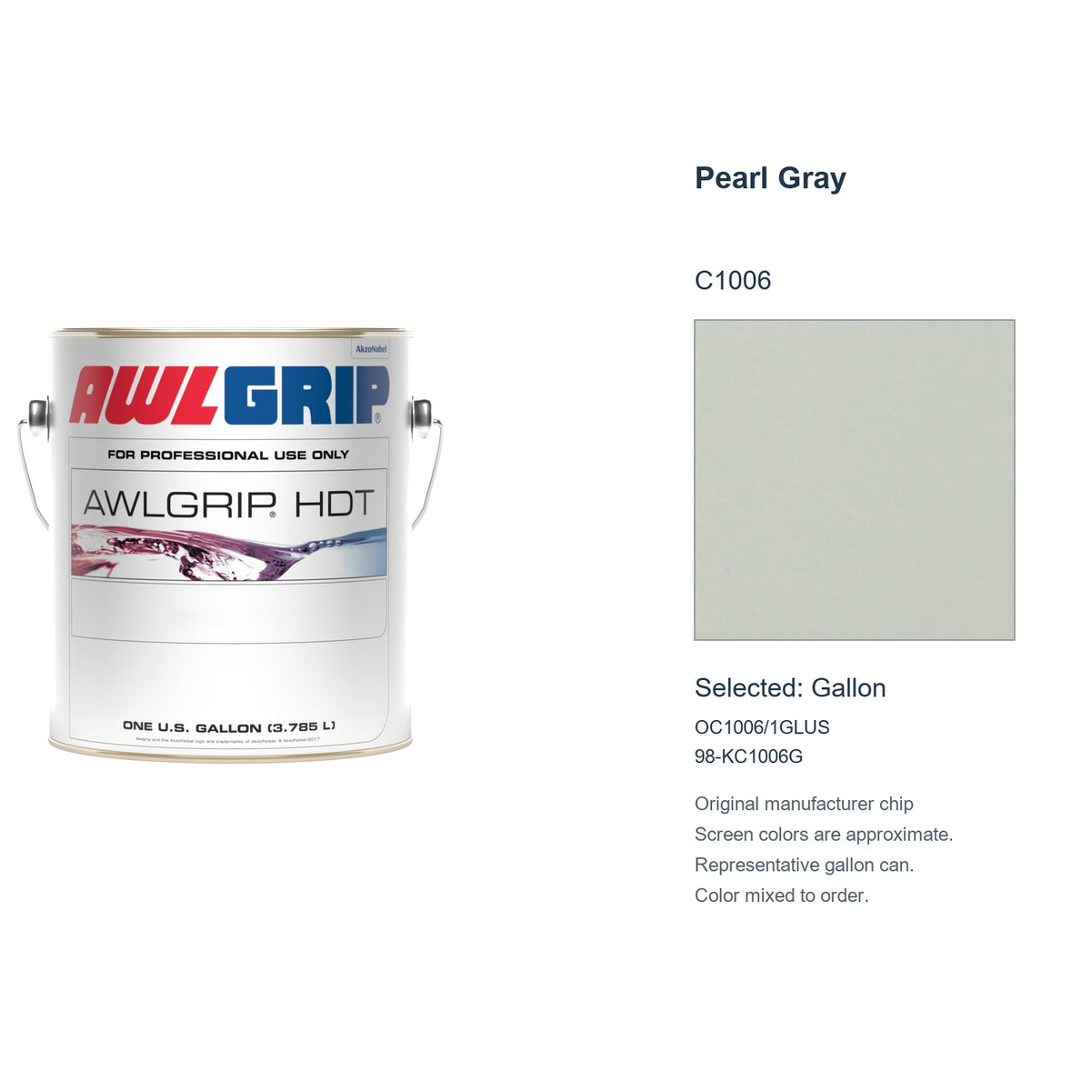 Awlgrip HDT Pearl Gray C1006, selected Gallon, OC1006/1GLUS: original manufacturer chip with representative gallon can
