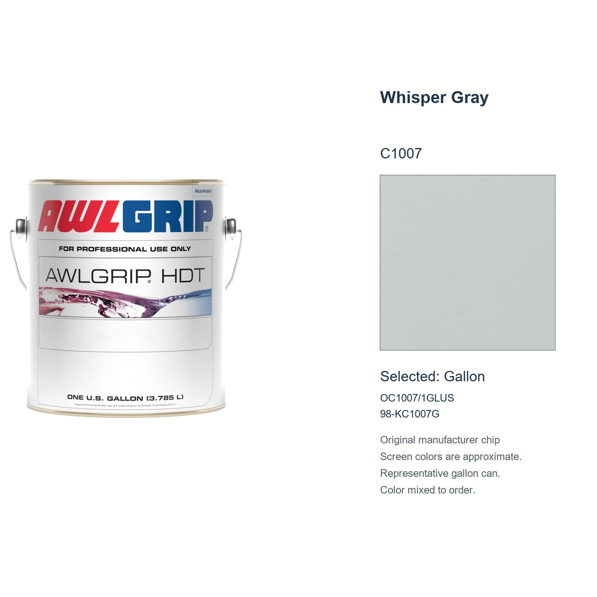 Awlgrip HDT Whisper Gray C1007, selected Gallon, OC1007/1GLUS: original manufacturer chip with representative gallon can