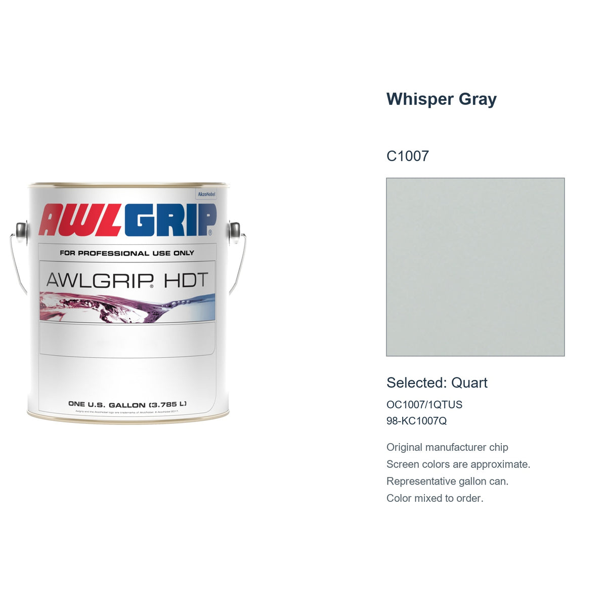 Awlgrip HDT Whisper Gray C1007, selected Quart, OC1007/1QTUS: original manufacturer chip with representative gallon can