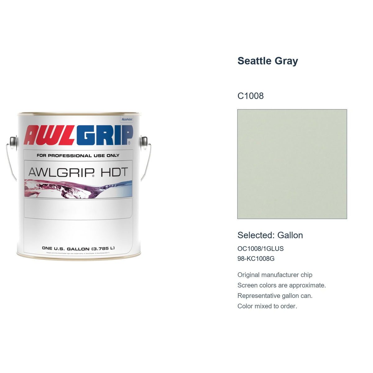 Awlgrip HDT Seattle Gray C1008, selected Gallon, OC1008/1GLUS: original manufacturer chip with representative gallon can