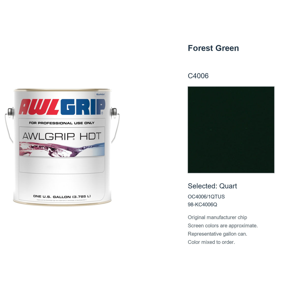 Awlgrip HDT Forest Green C4006, selected Quart, OC4006/1QTUS: original manufacturer chip with representative gallon can