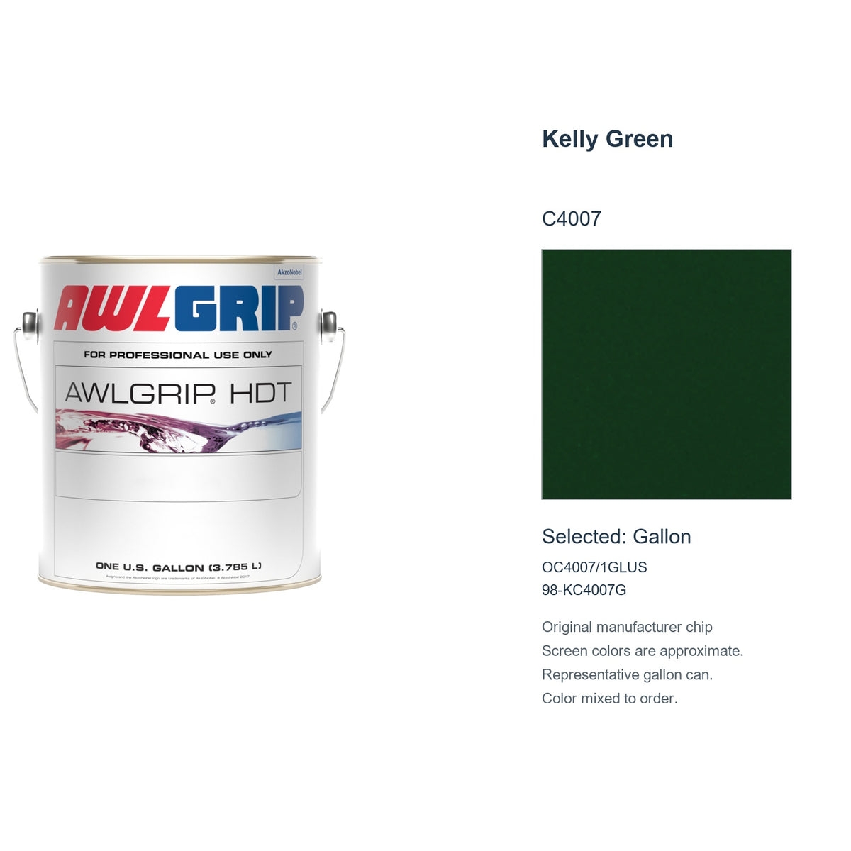 Awlgrip HDT Kelly Green C4007, selected Gallon, OC4007/1GLUS: original manufacturer chip with representative gallon can