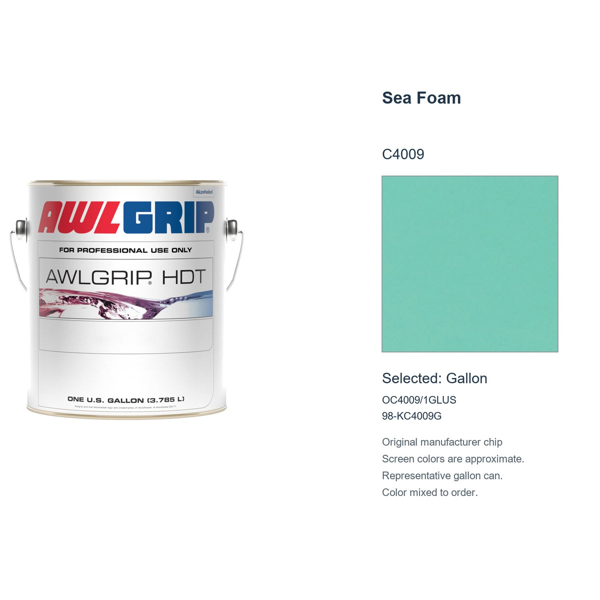 Awlgrip HDT Sea Foam C4009, selected Gallon, OC4009/1GLUS: original manufacturer chip with representative gallon can