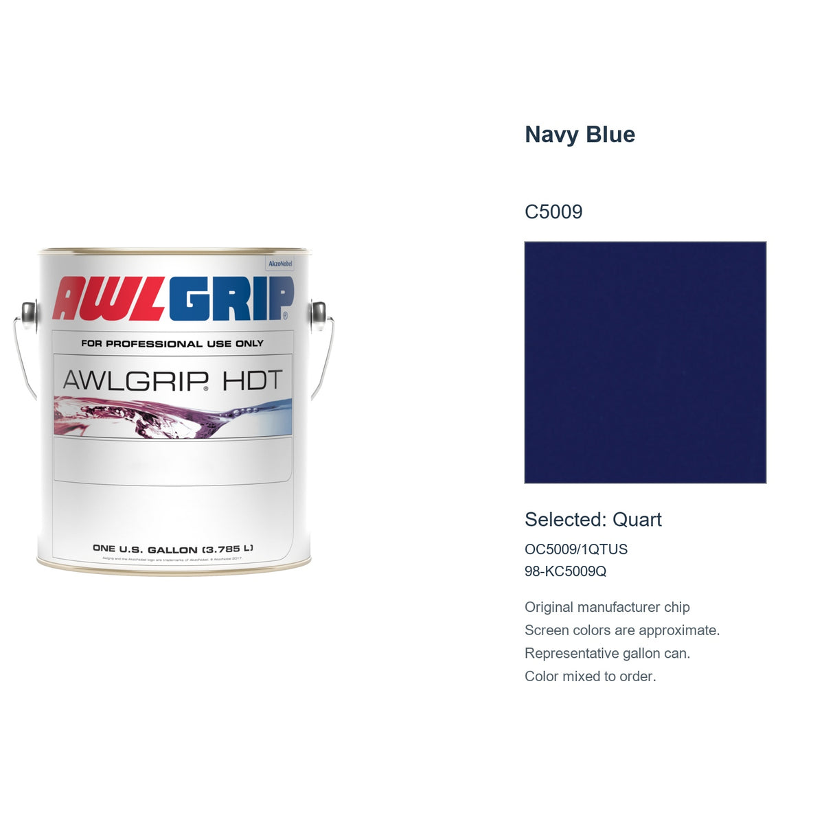 Awlgrip HDT Navy Blue C5009, selected Quart, OC5009/1QTUS: original manufacturer chip with representative gallon can
