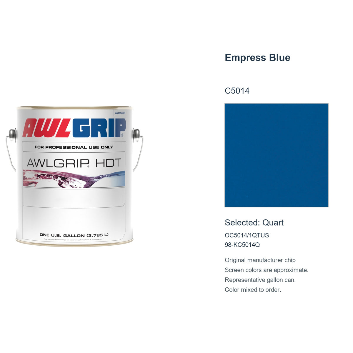 Awlgrip HDT Empress Blue C5014, selected Quart, OC5014/1QTUS: original manufacturer chip with representative gallon can
