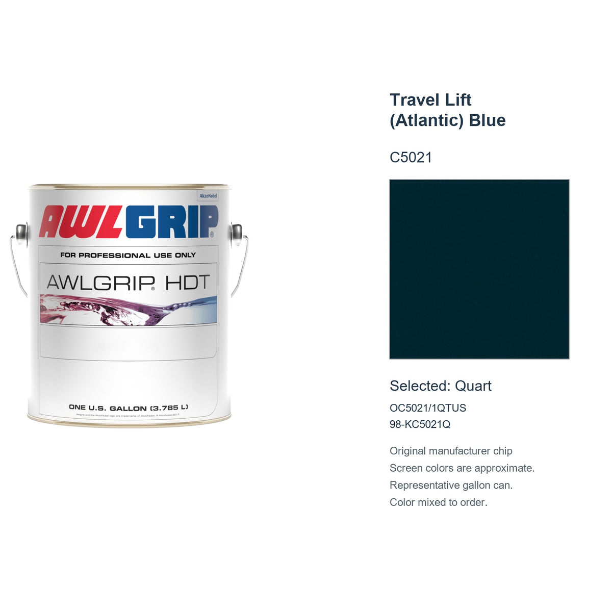 Awlgrip HDT Travel Lift (Atlantic) Blue C5021, selected Quart, OC5021/1QTUS: original manufacturer chip with representative gallon can