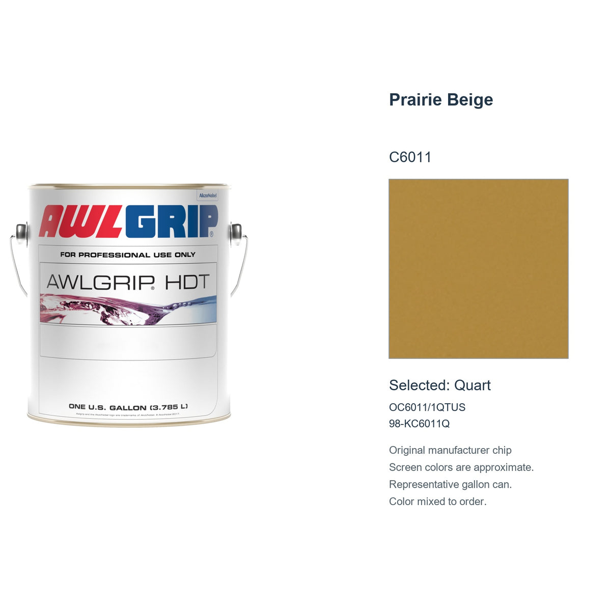Awlgrip HDT Prairie Beige C6011, selected Quart, OC6011/1QTUS: original manufacturer chip with representative gallon can