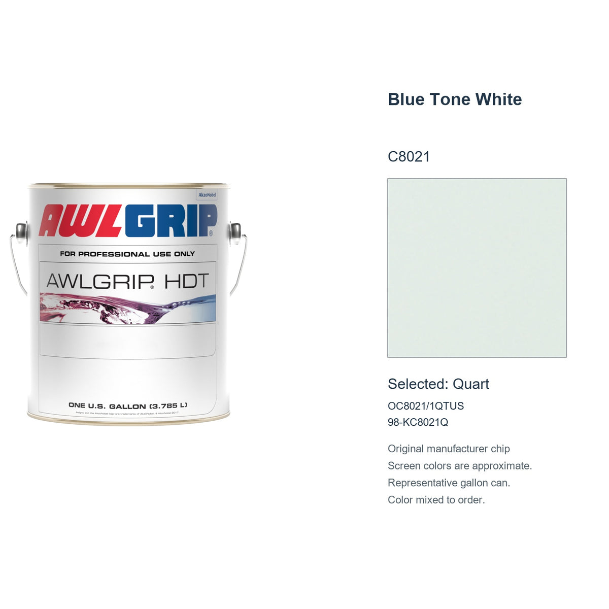 Awlgrip HDT Blue Tone White C8021, selected Quart, OC8021/1QTUS: original manufacturer chip with representative gallon can