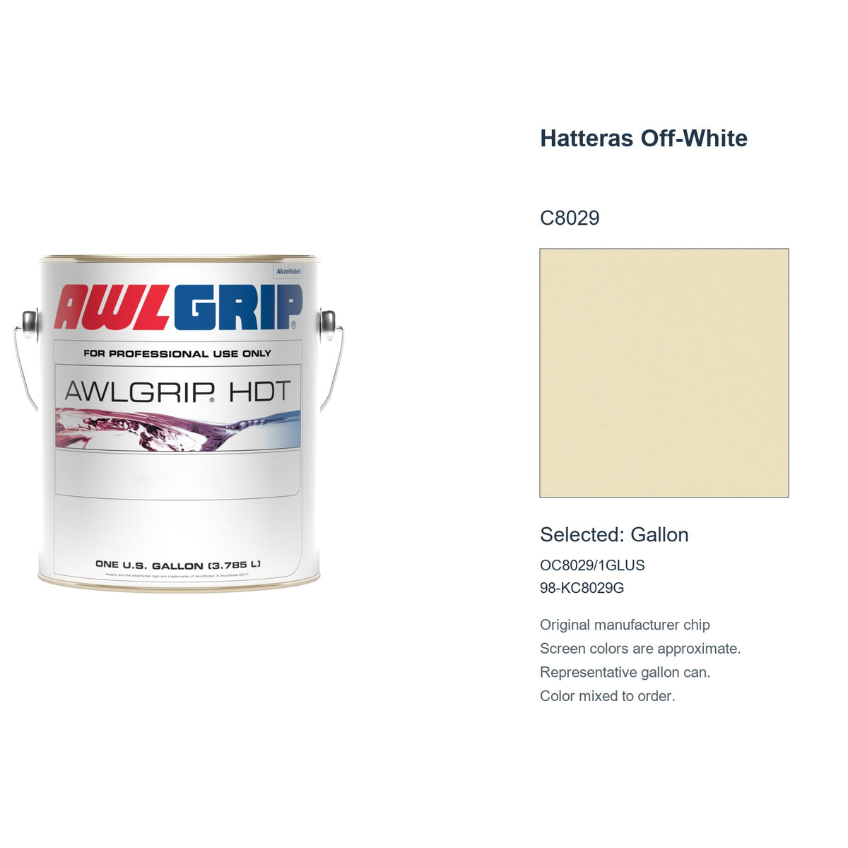 Awlgrip HDT Hatteras Off-White C8029, selected Gallon, OC8029/1GLUS: original manufacturer chip with representative gallon can