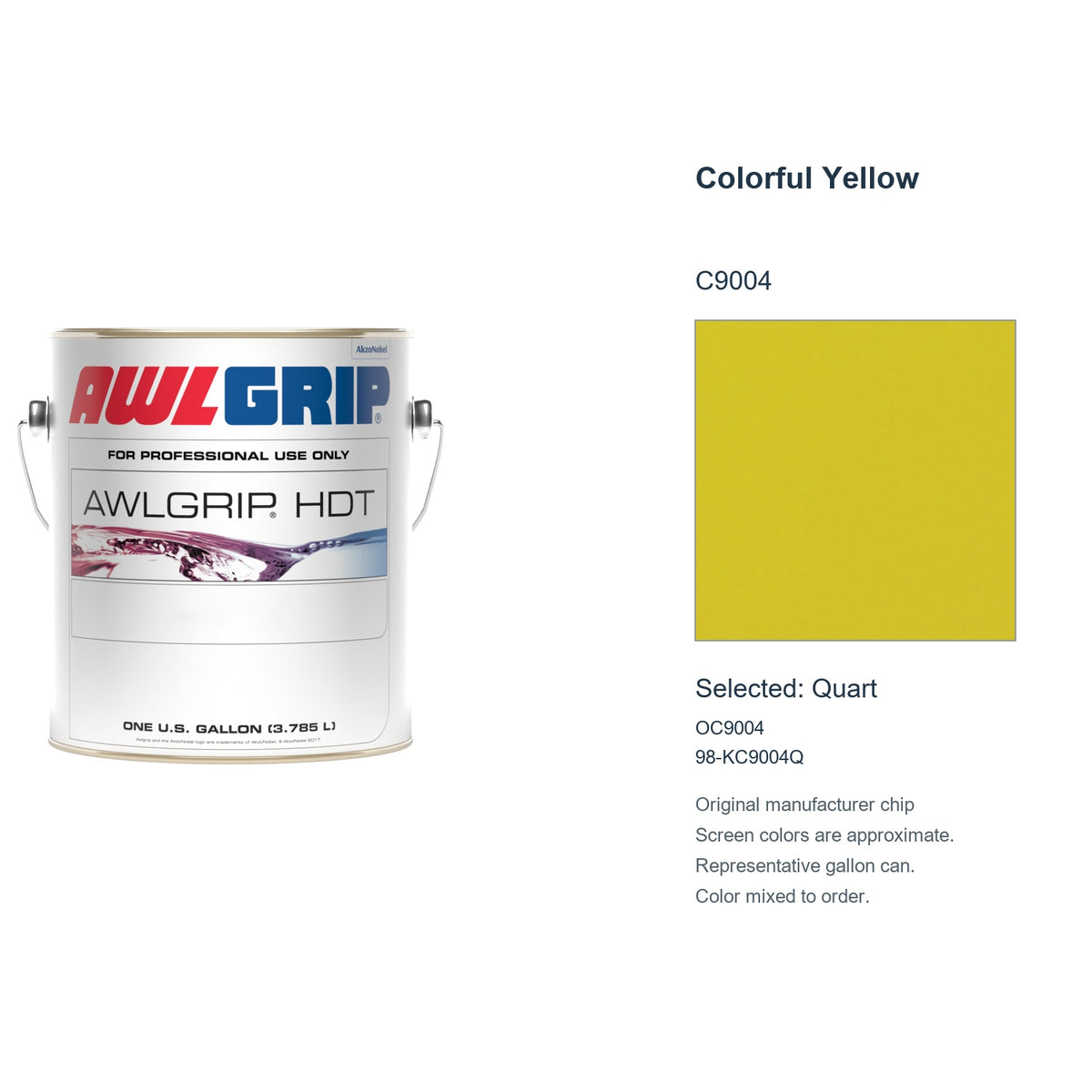 Awlgrip HDT Colorful Yellow C9004, selected Quart, OC9004: original manufacturer chip with representative gallon can