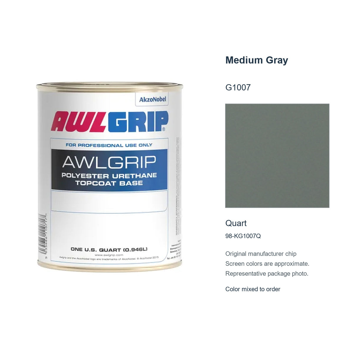 Awlgrip Medium Gray G1007, Quart, 98-KG1007Q: representative original can with exact manufacturer color card sample