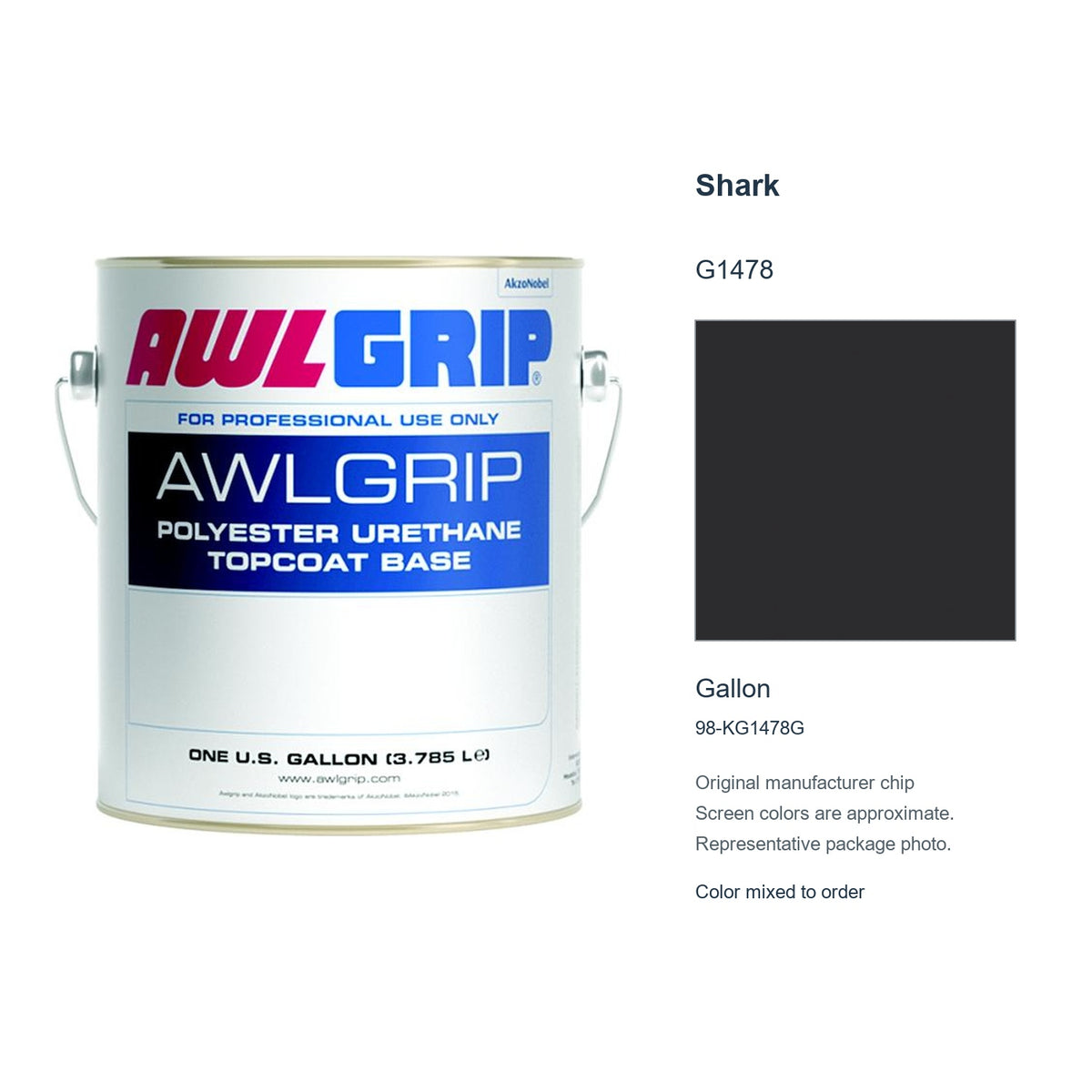 Awlgrip Shark G1478, Gallon, 98-KG1478G: representative original can with exact manufacturer color card sample