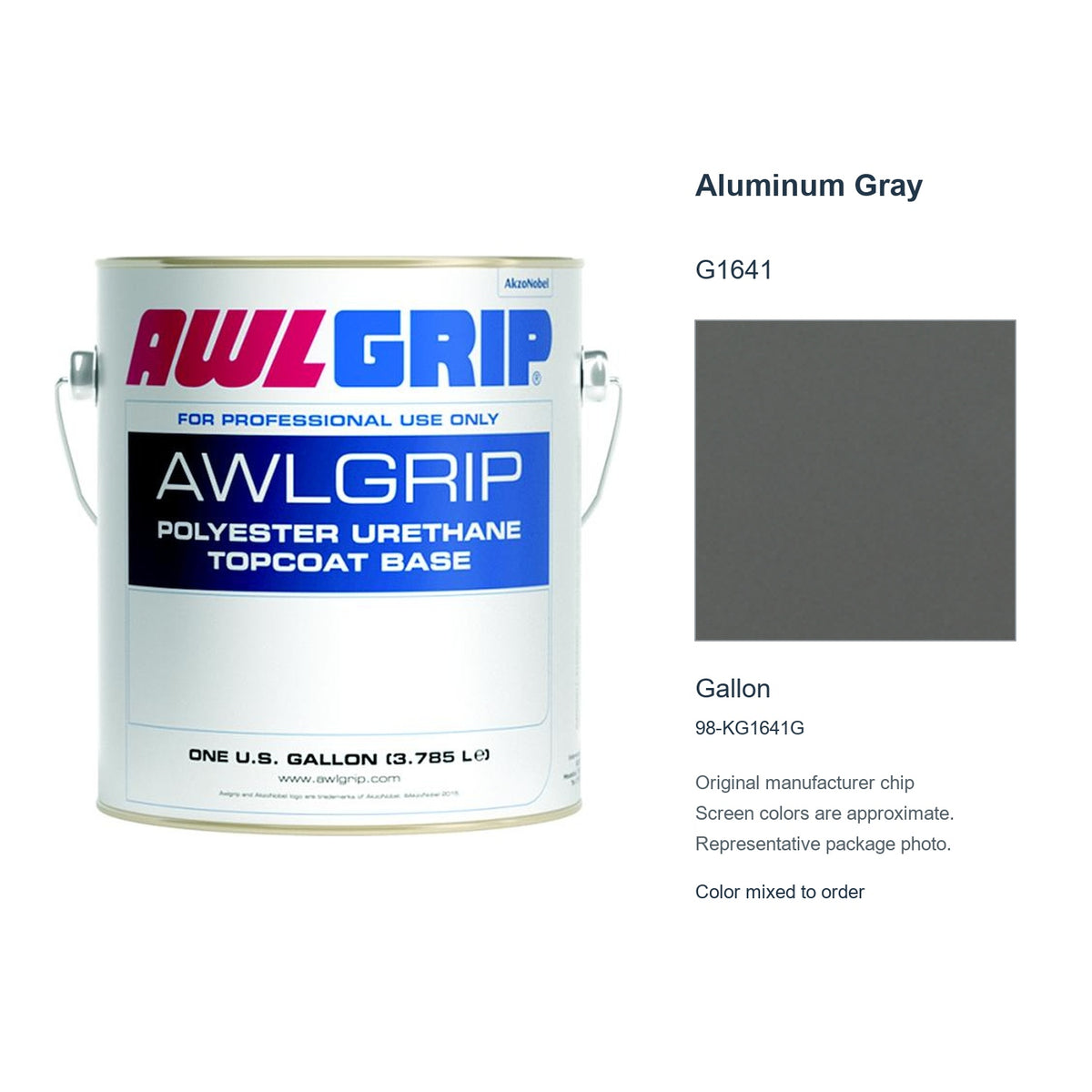 Awlgrip Aluminum Gray G1641, Gallon, 98-KG1641G: representative original can with exact manufacturer color card sample