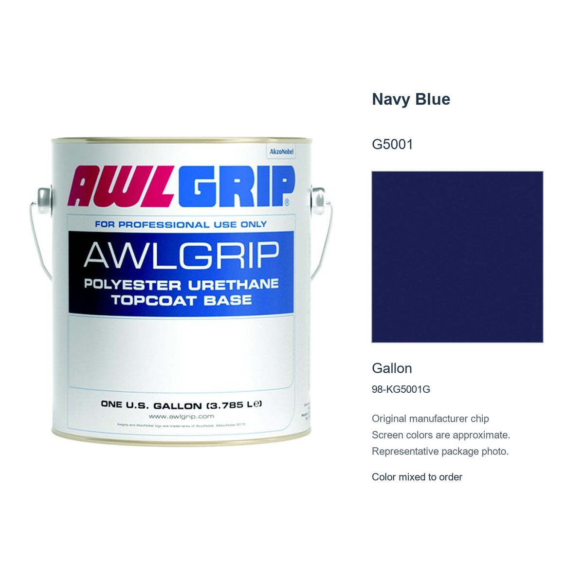 Awlgrip Navy Blue G5001, Gallon, 98-KG5001G: representative original can with exact manufacturer color card sample