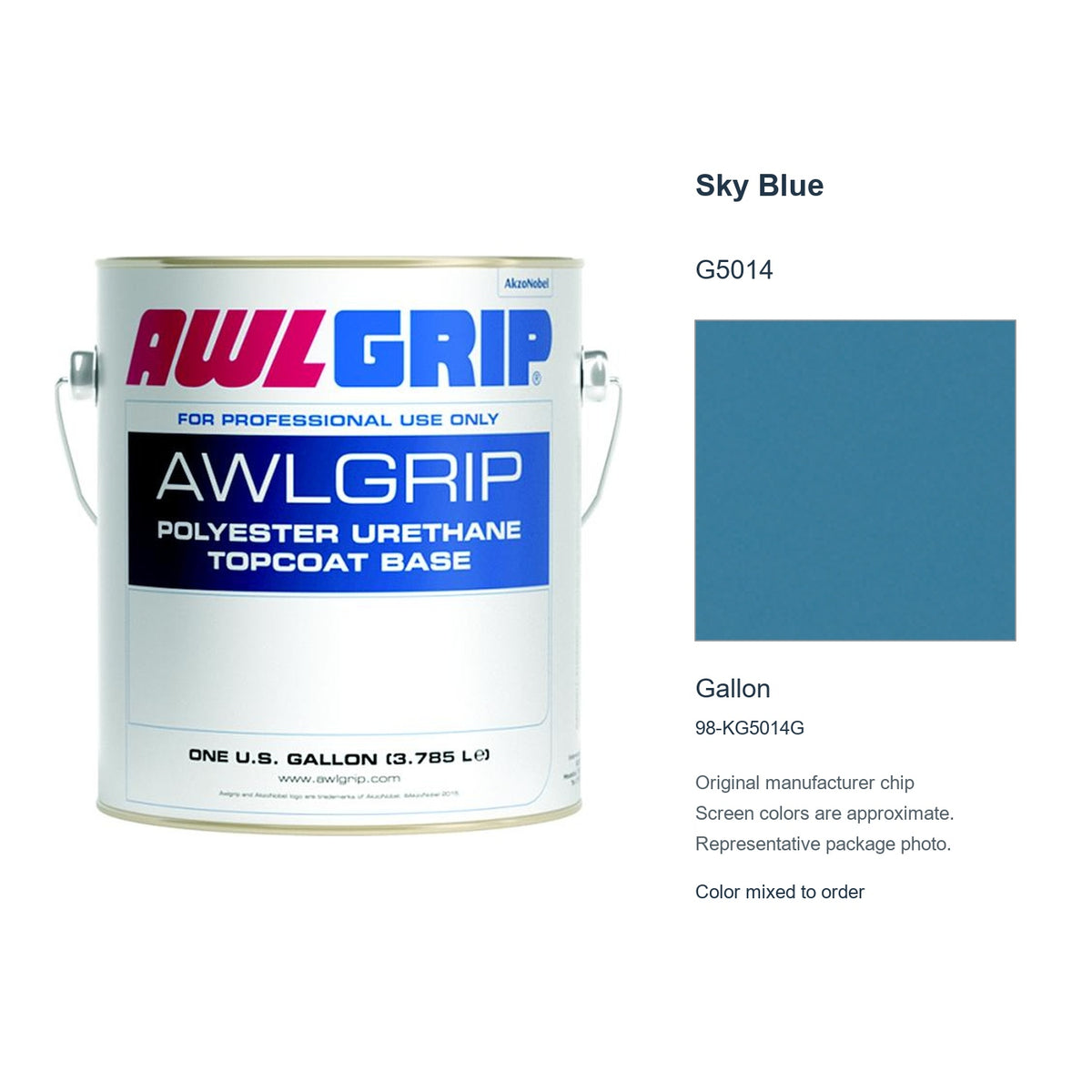 Awlgrip Sky Blue G5014, Gallon, 98-KG5014G: representative original can with exact manufacturer color card sample