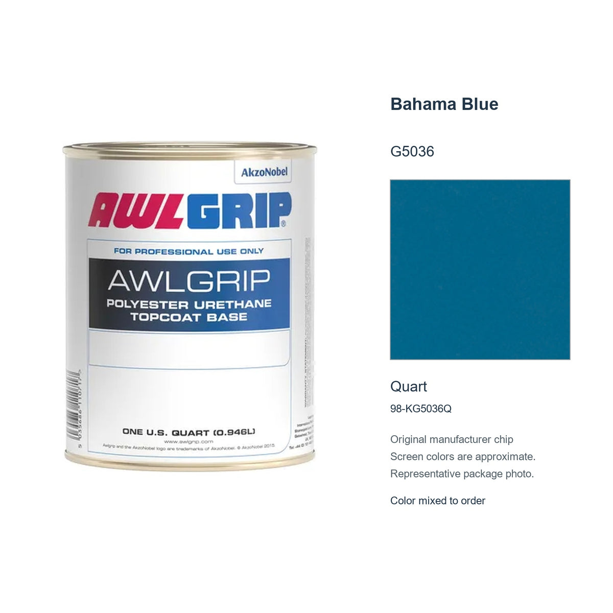 Awlgrip Bahama Blue G5036, Quart, 98-KG5036Q: representative original can with exact manufacturer color card sample