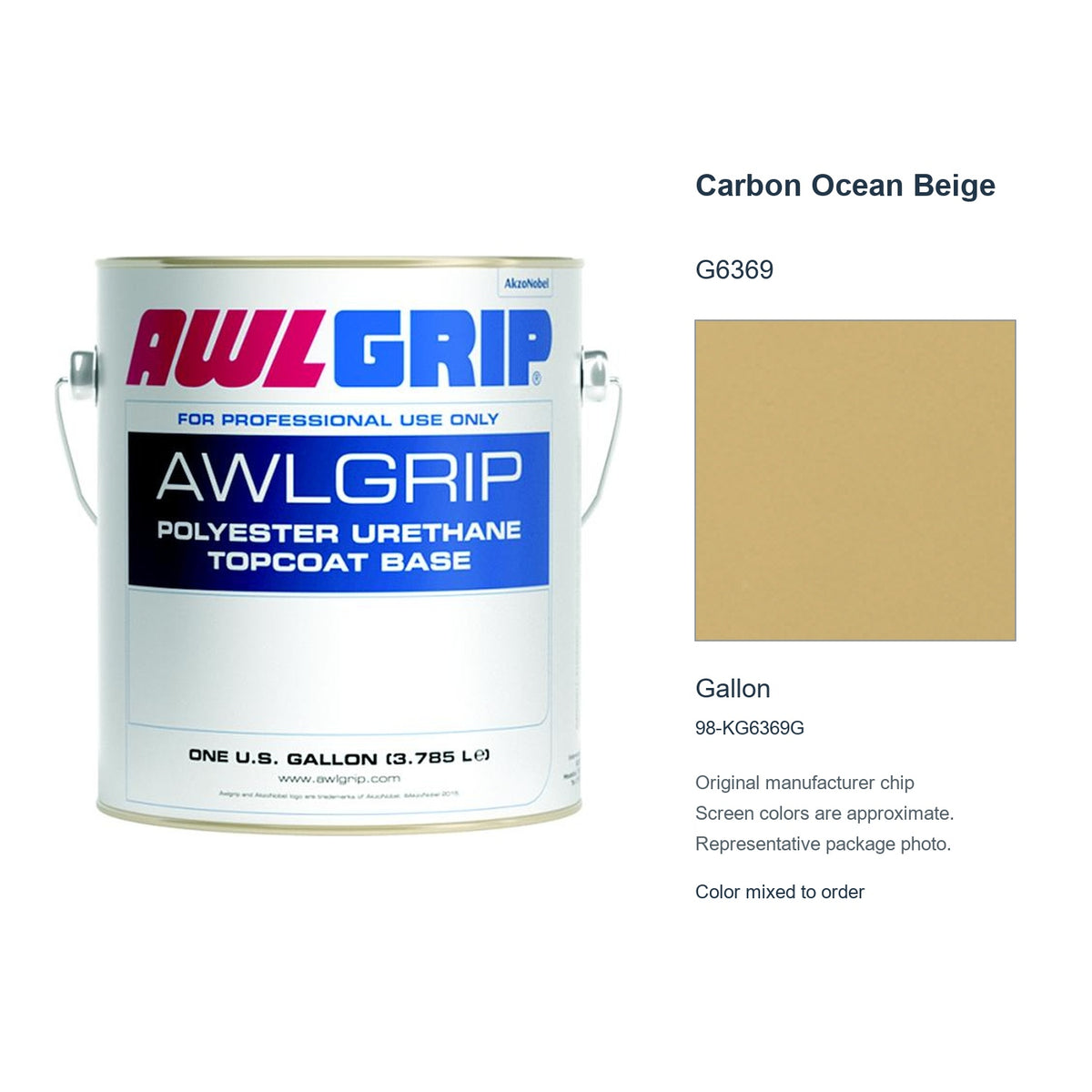 Awlgrip Carbon Ocean Beige G6369, Gallon, 98-KG6369G: representative original can with exact manufacturer color card sample