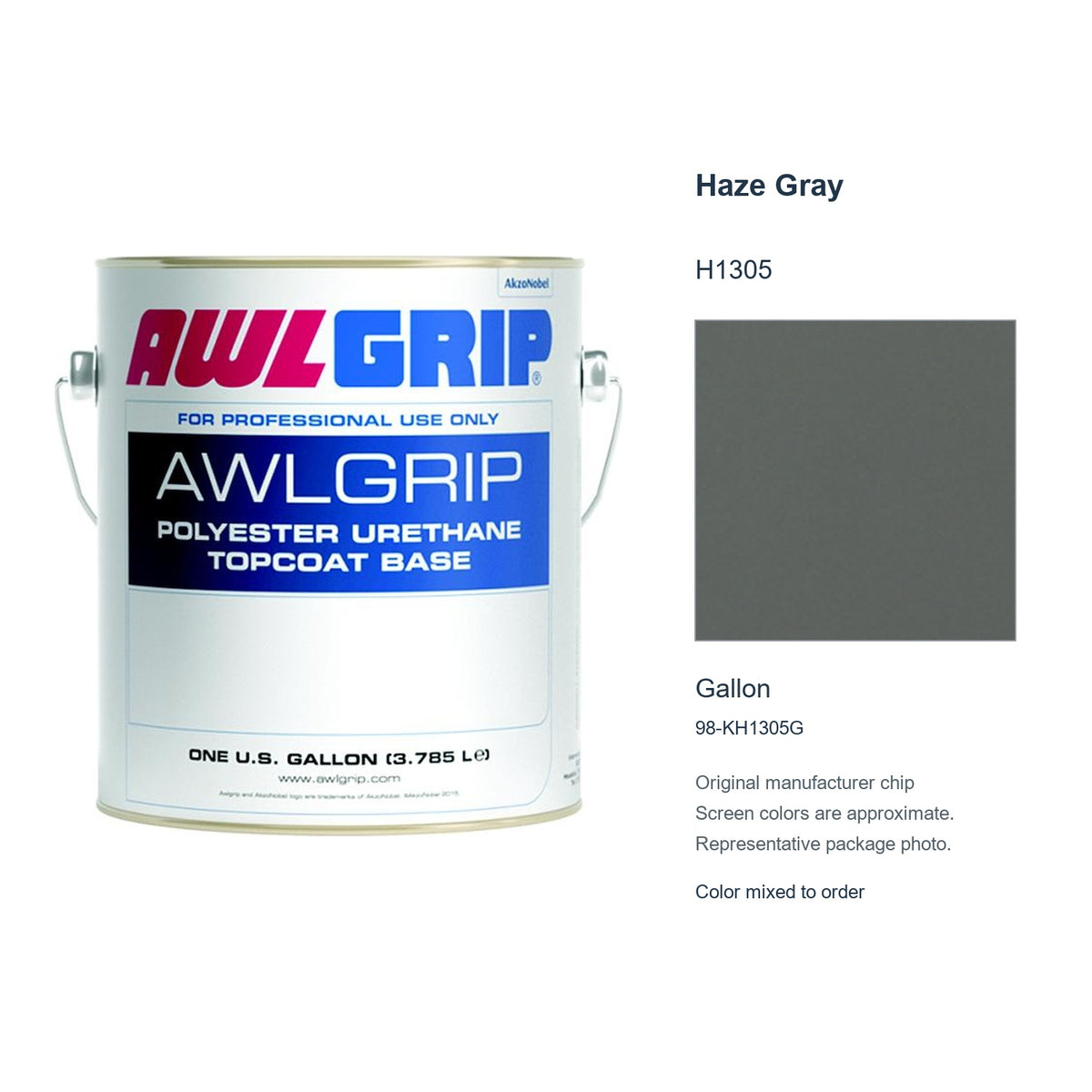 Awlgrip Haze Gray H1305, Gallon, 98-KH1305G: representative original can with exact manufacturer color card sample