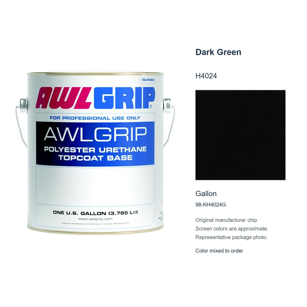 Awlgrip Dark Green H4024, Gallon, 98-KH4024G: representative original can with exact manufacturer color card sample