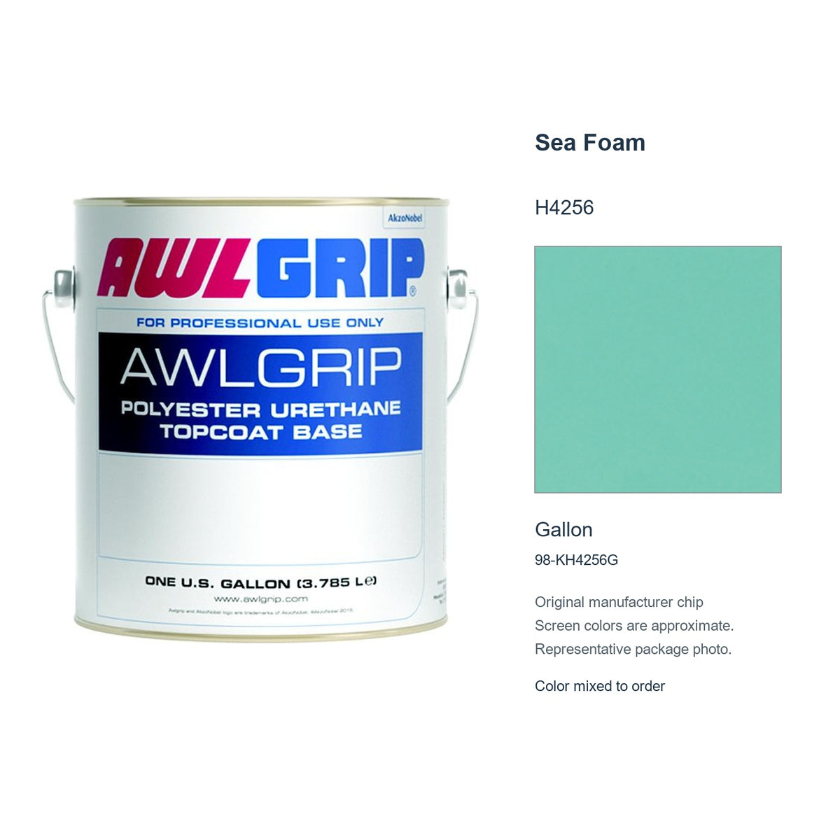 Awlgrip Sea Foam H4256, Gallon, 98-KH4256G: representative original can with exact manufacturer color card sample