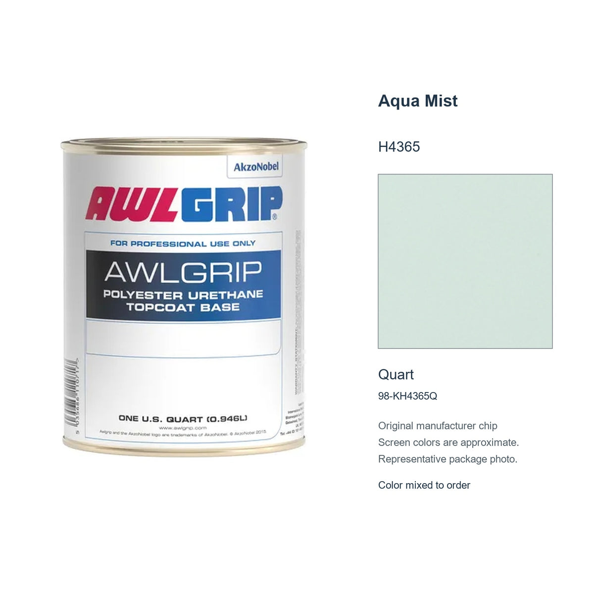 Awlgrip Aqua Mist H4365, Quart, 98-KH4365Q: representative original can with exact manufacturer color card sample