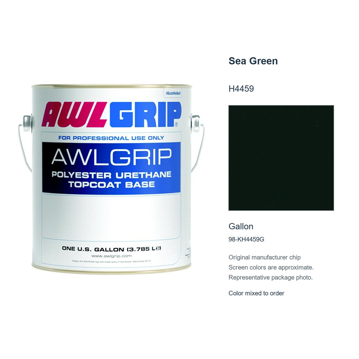 Awlgrip Sea Green H4459, Gallon, 98-KH4459G: representative original can with exact manufacturer color card sample