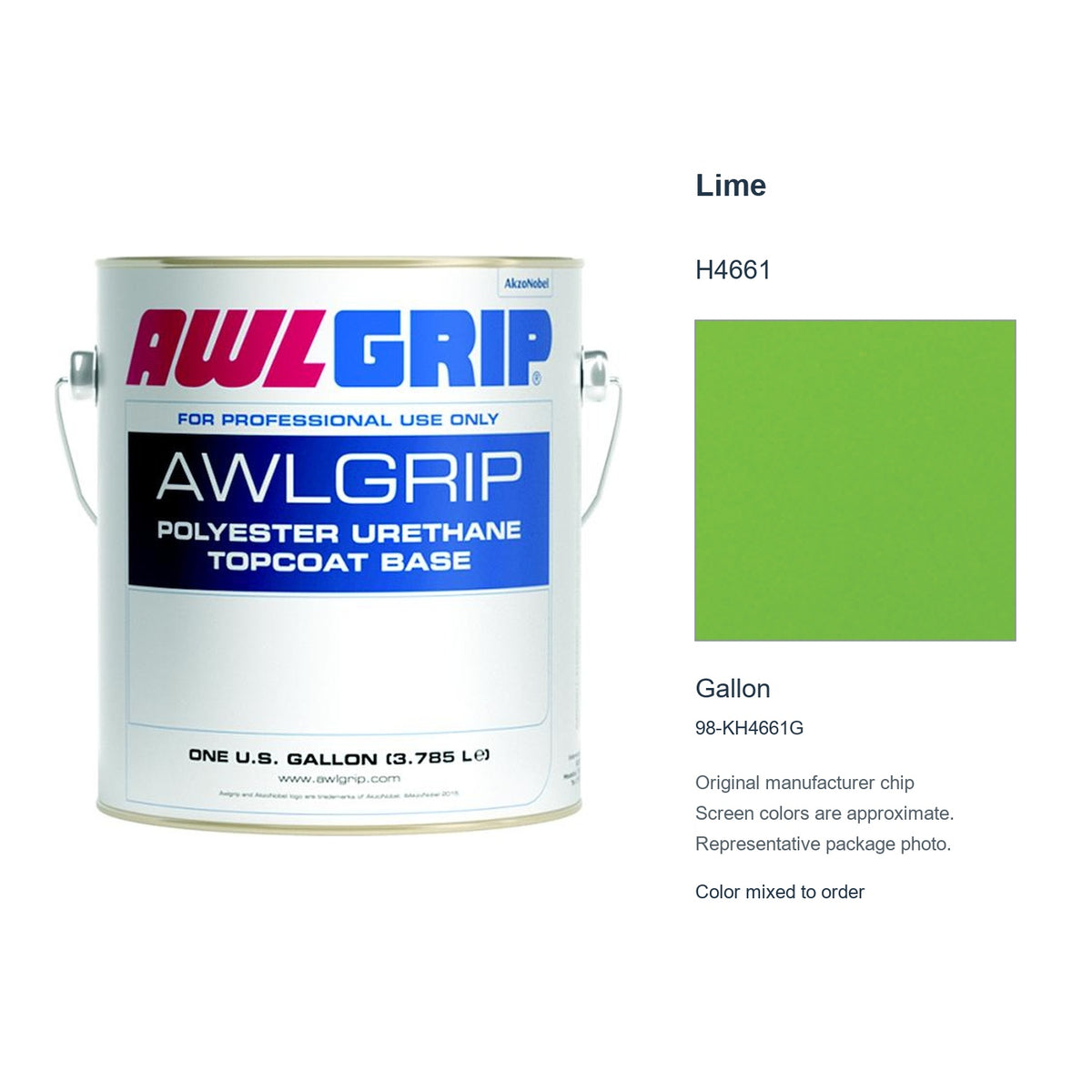 Awlgrip Lime H4661, Gallon, 98-KH4661G: representative original can with exact manufacturer color card sample