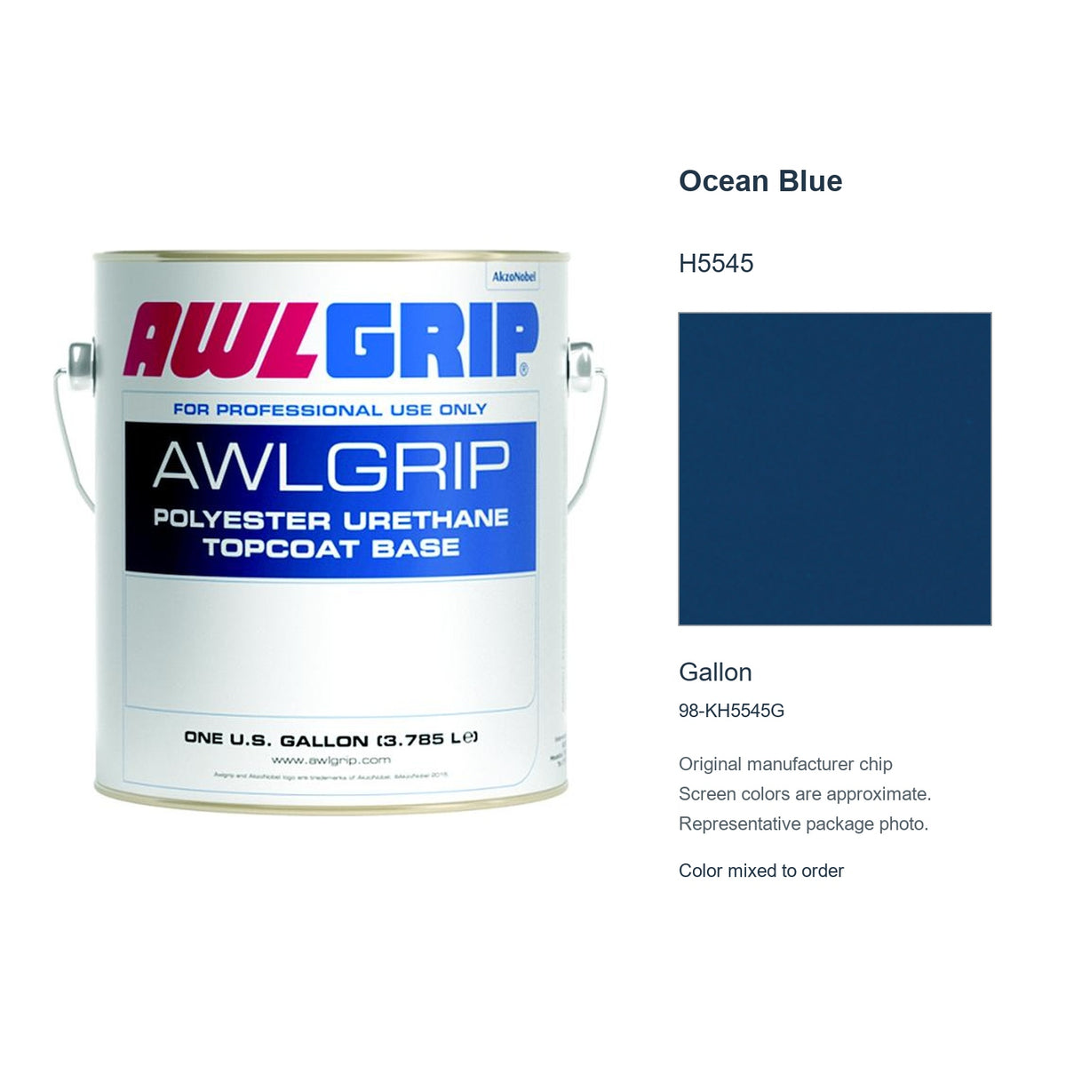 Awlgrip Ocean Blue H5545, Gallon, 98-KH5545G: representative original can with exact manufacturer color card sample
