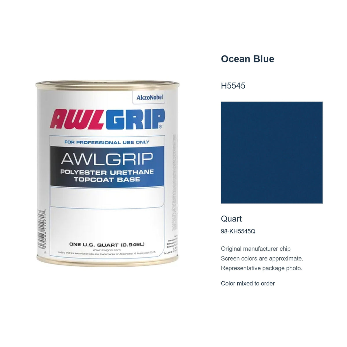 Awlgrip Ocean Blue H5545, Quart, 98-KH5545Q: representative original can with exact manufacturer color card sample