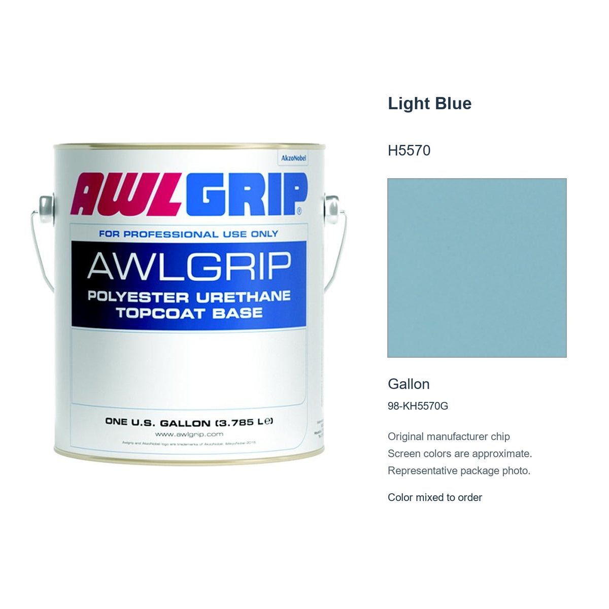 Awlgrip Light Blue H5570, Gallon, 98-KH5570G: representative original can with exact manufacturer color card sample