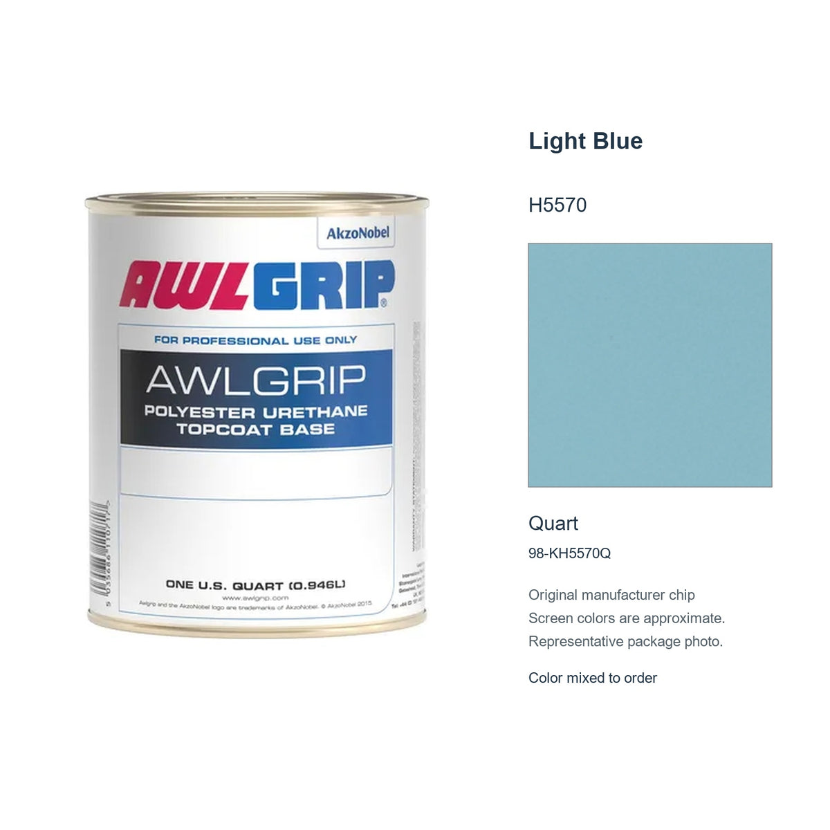 Awlgrip Light Blue H5570, Quart, 98-KH5570Q: representative original can with exact manufacturer color card sample