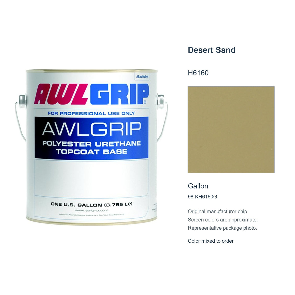 Awlgrip Desert Sand H6160, Gallon, 98-KH6160G: representative original can with exact manufacturer color card sample