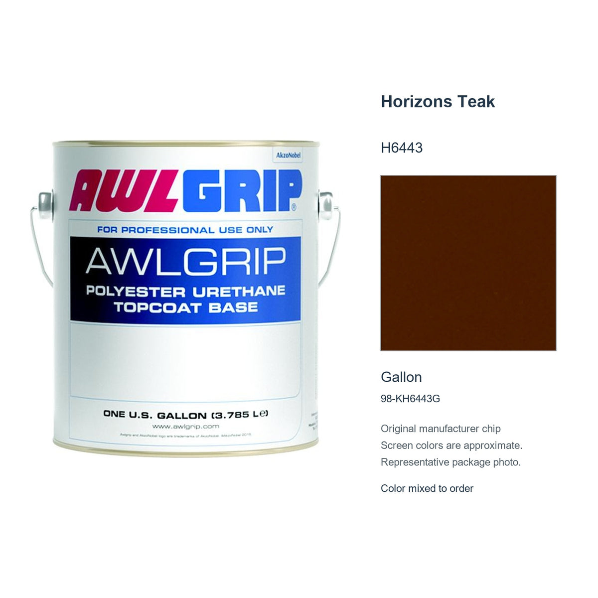 Awlgrip Horizons Teak H6443, Gallon, 98-KH6443G: representative original can with exact manufacturer color card sample