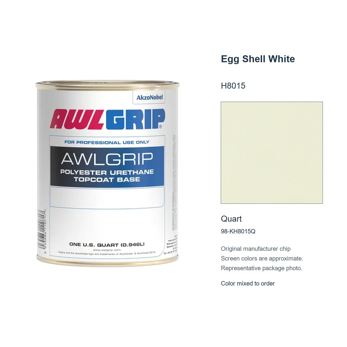 Awlgrip Egg Shell White H8015, Quart, 98-KH8015Q: representative original can with exact manufacturer color card sample