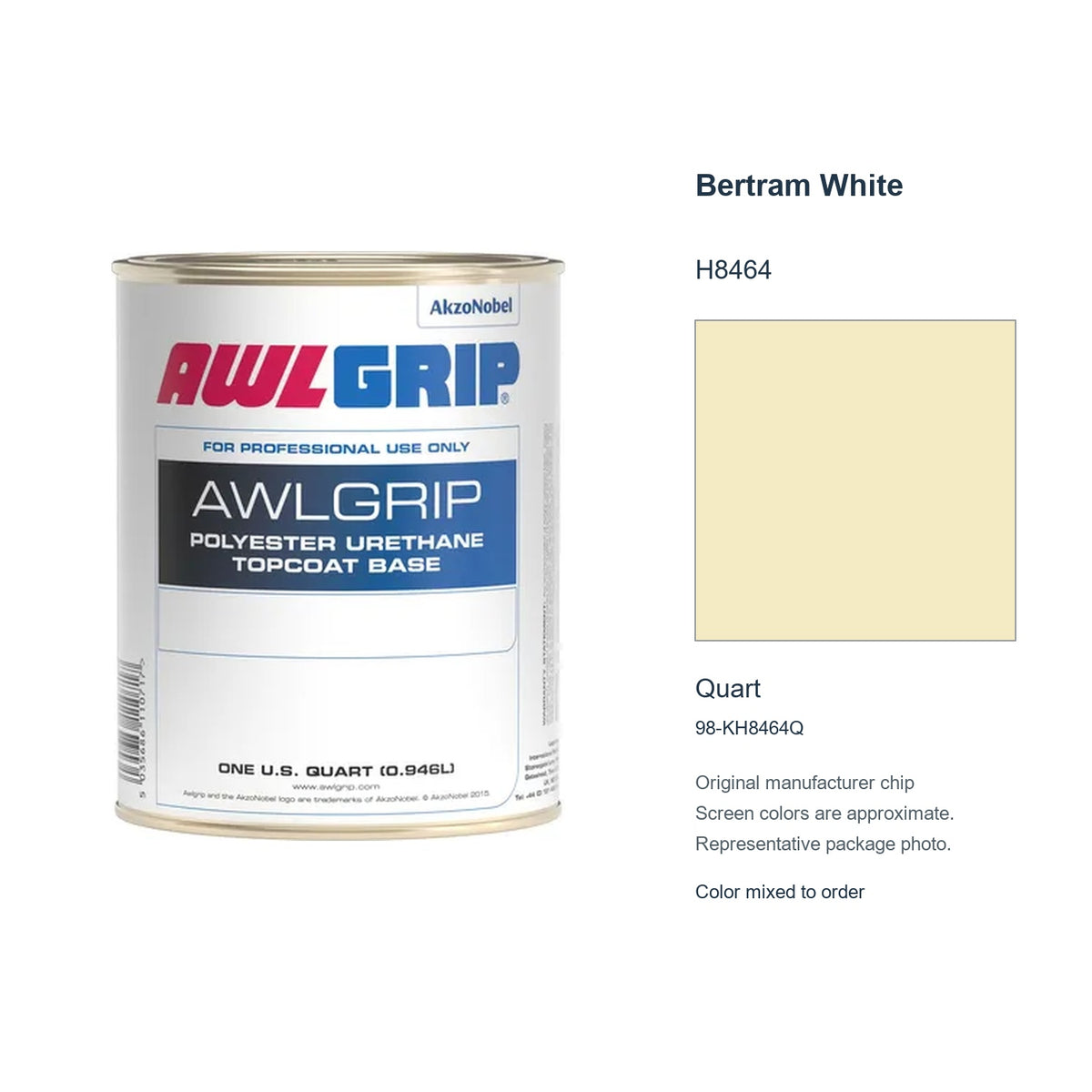 Awlgrip Bertram White H8464, Quart, 98-KH8464Q: representative original can with exact manufacturer color card sample