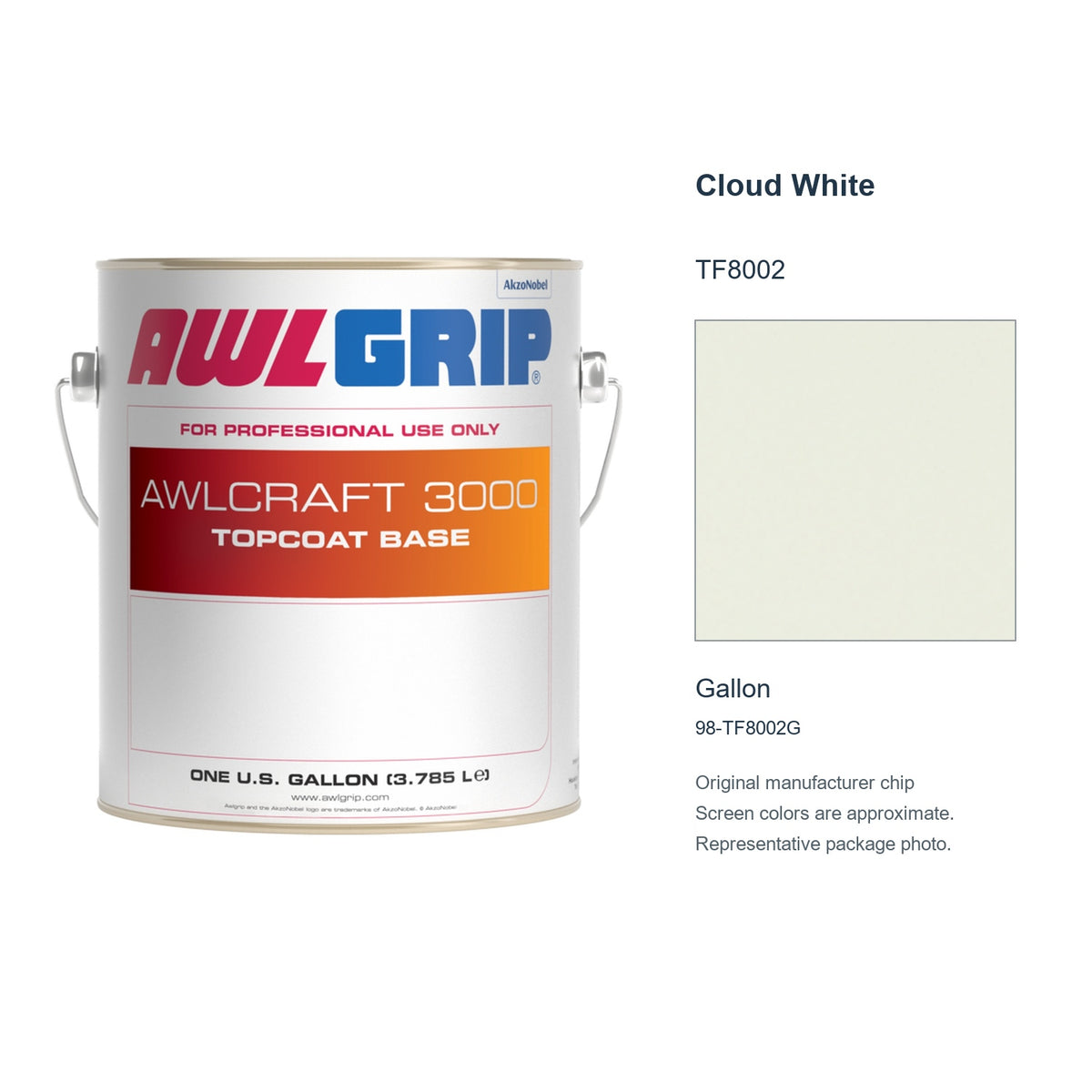 Awlgrip Cloud White TF8002, Gallon, 98-TF8002G: representative original can with exact manufacturer color card sample