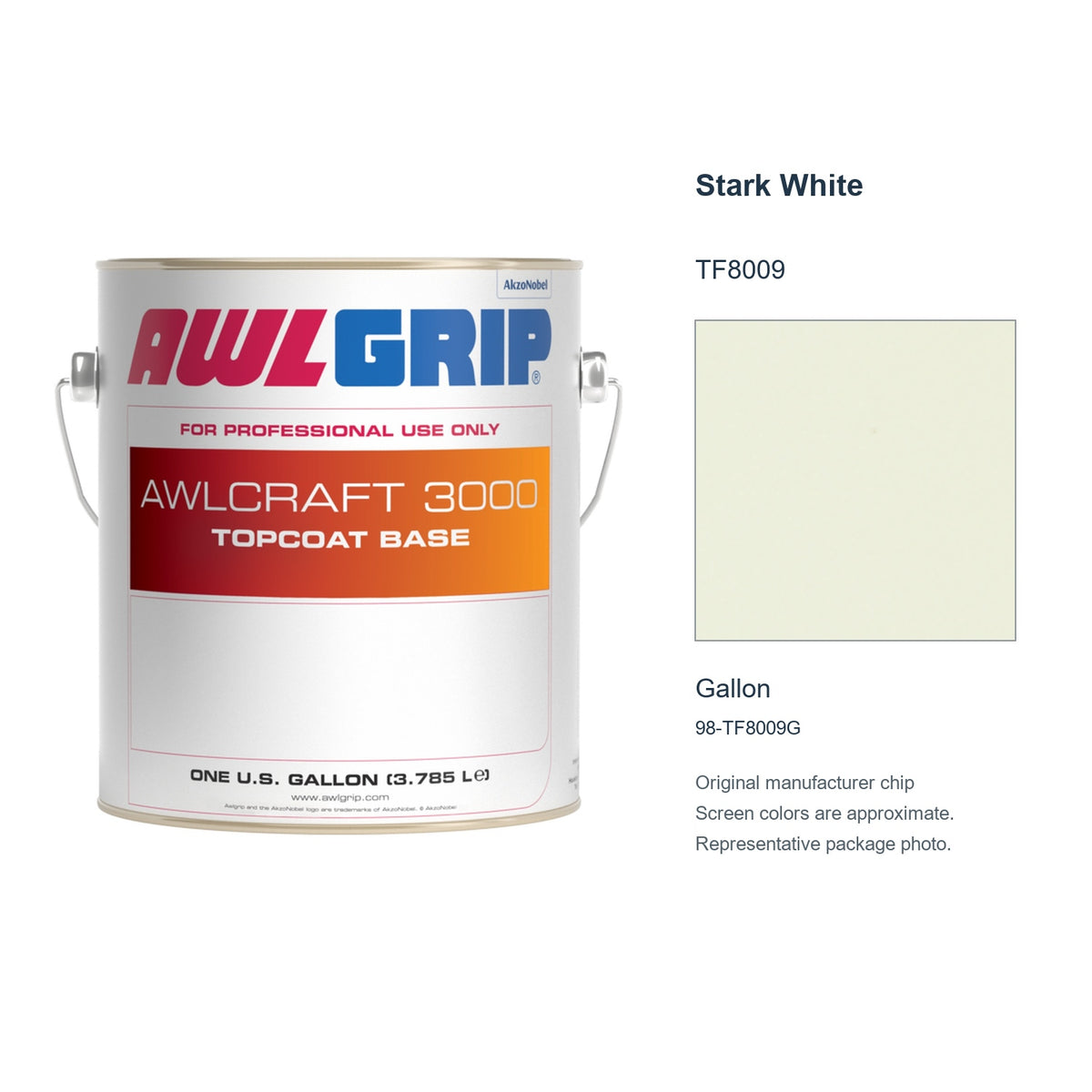 Awlgrip Stark White TF8009, Gallon, 98-TF8009G: representative original can with exact manufacturer color card sample
