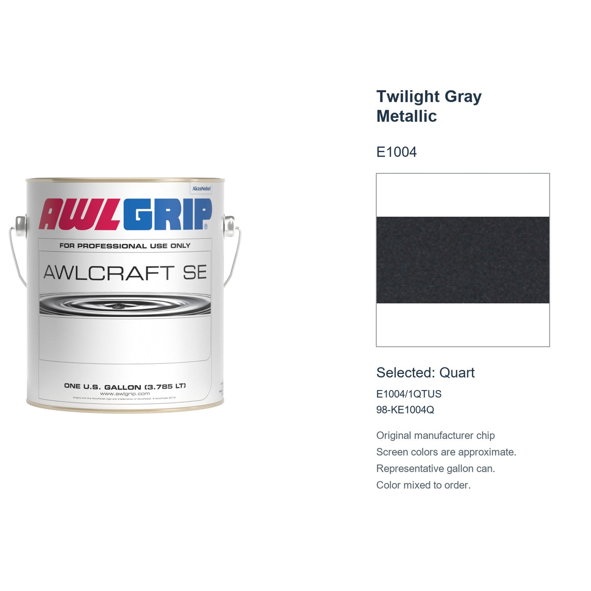 Awlgrip Awlcraft SE Twilight Gray Metallic E1004, selected Quart, E1004/1QTUS: original manufacturer chip with representative gallon can