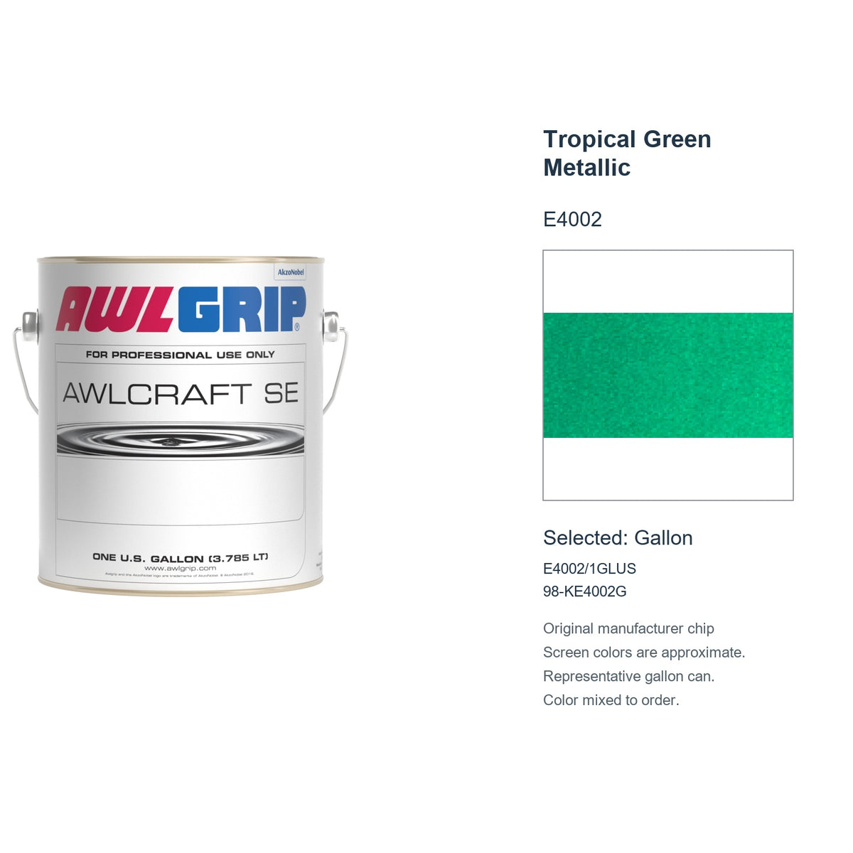 Awlgrip Awlcraft SE Tropical Green Metallic E4002, selected Gallon, E4002/1GLUS: original manufacturer chip with representative gallon can