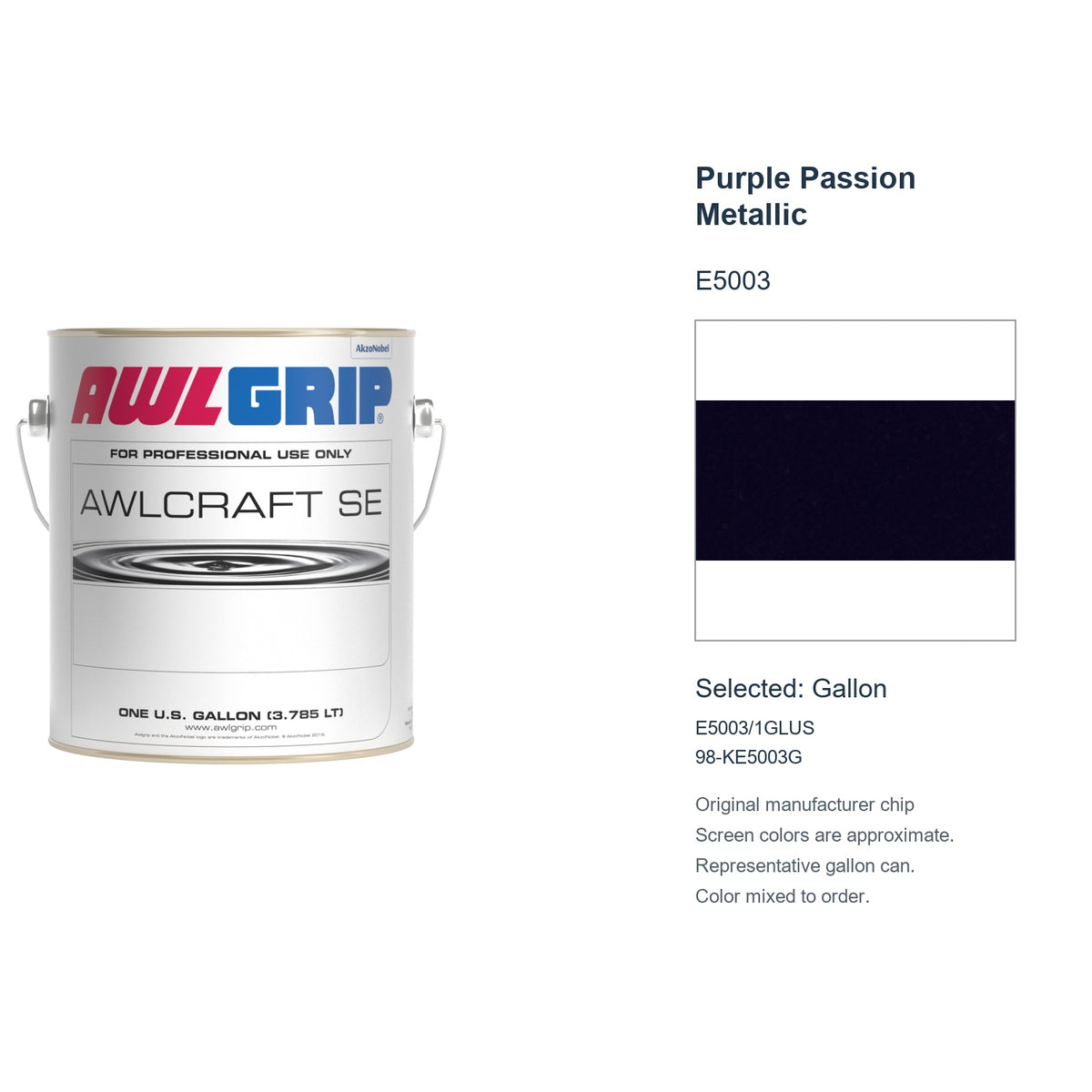 Awlgrip Awlcraft SE Purple Passion Metallic E5003, selected Gallon, E5003/1GLUS: original manufacturer chip with representative gallon can
